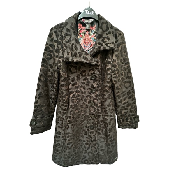 Desigual Animal Print Winter Jacket Coat size 42 in black - Picture 4 of 15